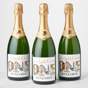 Watercolor Safari 1st Birthday Sparkling Wine Label