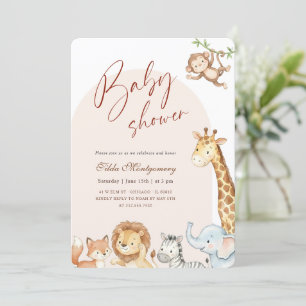 Watercolor Safari Animal Baby Shower Invitation