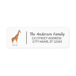 Watercolor Safari Animal Giraffe Return Address 