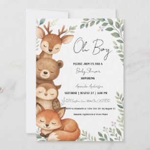 Watercolor Safari Animals Baby Boy Shower Invitation