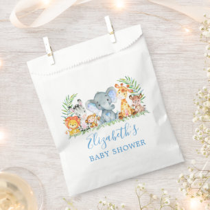 Watercolor Safari Animals Baby Shower Blue Favour Bags