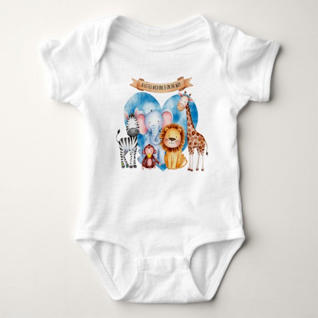 Watercolor Safari Animals Baby Shower Bodysuit (Front)