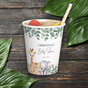 Watercolor Safari Animals Baby Shower Paper Cups