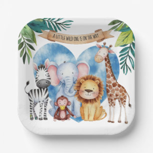 Watercolor Safari Animals Baby Shower Paper Plate