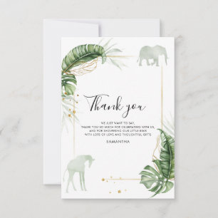 Watercolor Safari Animals Baby Shower Thank You Card