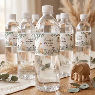 watercolor Safari Animals Baby Shower theme Water Bottle Label