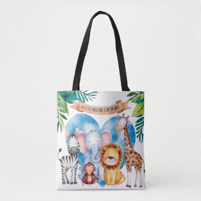 Watercolor Safari Animals Baby Shower Tote Bag (Front)