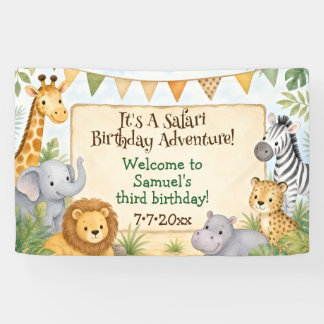 Watercolor Safari Animals Birthday Party Banner