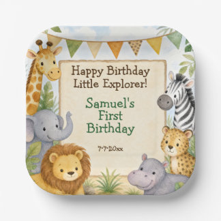 Watercolor Safari Animals Birthday Party Paper Plate