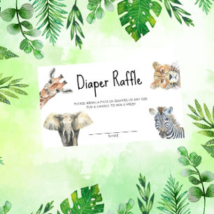 Watercolor safari animals - diaper raffle enclosure card