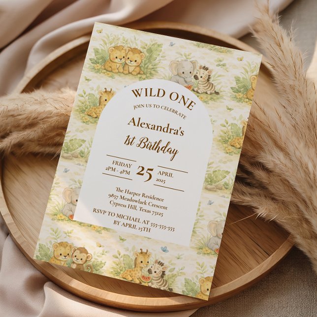 Watercolor Safari Animals First Birthday Invitation (Creator Uploaded)