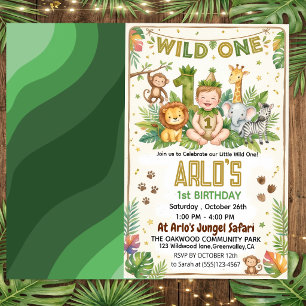 Watercolor Safari Animals Wild One First Birthday  Invitation
