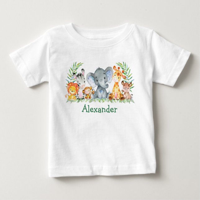 Watercolor Safari Baby Animals Elephant T-Shirt (Front)