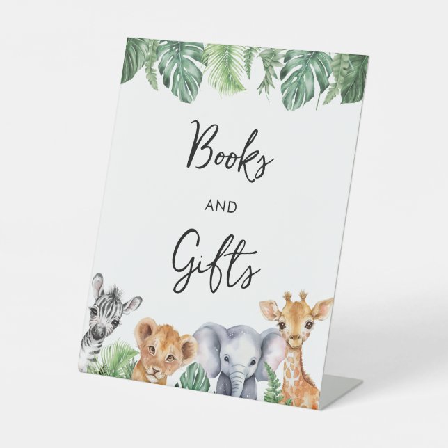 Watercolor Safari Baby Shower Books & Gifts  Pedestal Sign (Front)