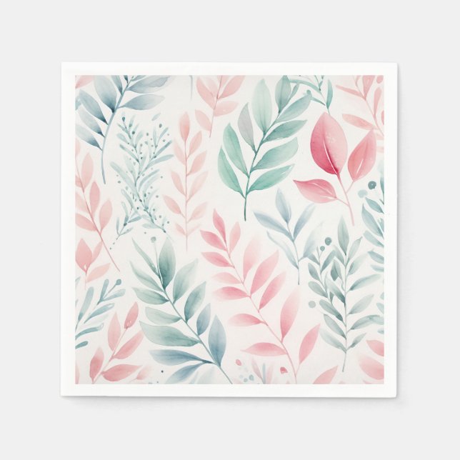 Watercolor Safari Foliage Pattern Kids Birthday Napkin (Front)