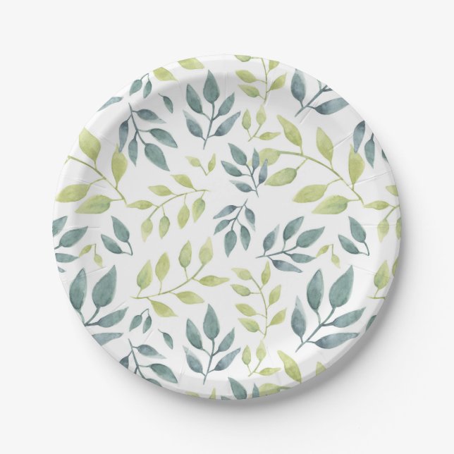 Watercolor Safari Foliage Pattern Kids Birthday Paper Plate (Front)