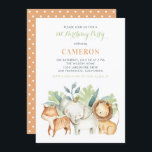 Watercolor Safari Friends Kids Birthday Party Invitation<br><div class="desc">Watercolor Safari Friends Kids Birthday Party Invitation. Customisable birthday party invitation featuring watercolor illustrations of a baby elephant,  a baby lion and a baby tiger with greenery accents. This invitation is fully customisable for any event. Matching items are available.</div>
