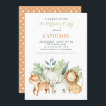 Watercolor Safari Friends Kids Birthday Party Invitation<br><div class="desc">Watercolor Safari Friends Kids Birthday Party Invitation. Customisable birthday party invitation featuring watercolor illustrations of a baby elephant,  a baby lion and a baby tiger with greenery accents. This invitation is fully customisable for any event. Matching items are available.</div>