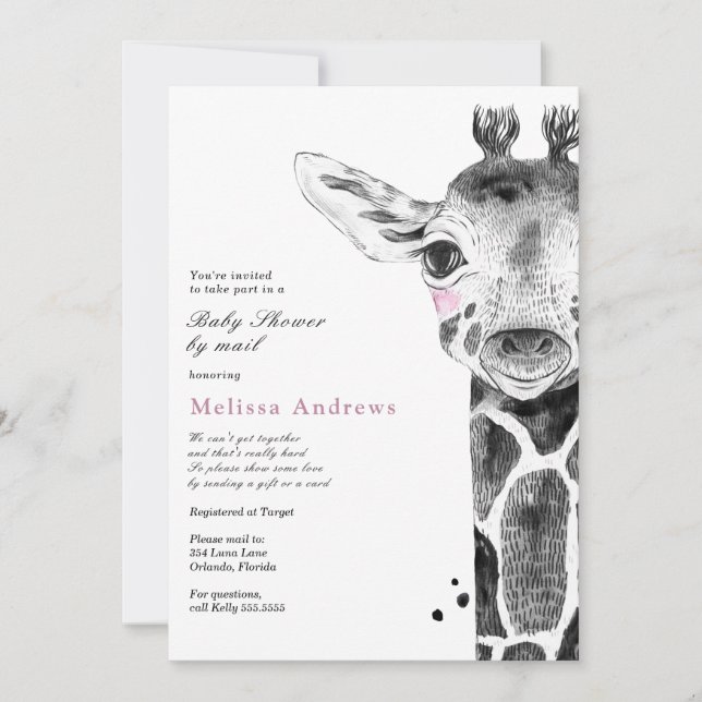 Watercolor Safari Giraffe Baby Shower by Mail Invitation (Front)