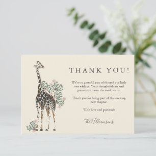 Watercolor Safari Giraffe Baby Shower Name Custom Thank You Card