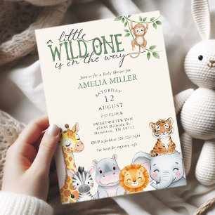 Watercolor Safari Jungle Animals Baby Shower Invitation