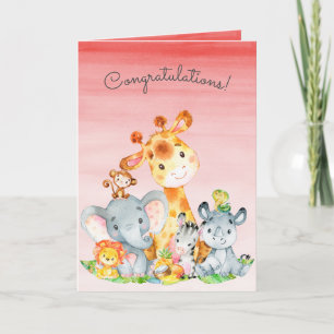 Watercolor Safari Jungle Animals Congratulations Card