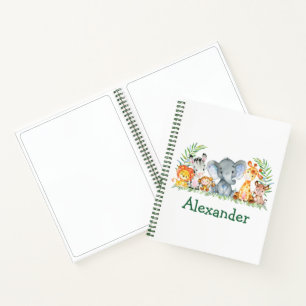 Watercolor Safari Jungle Animals Green Drawing Notebook