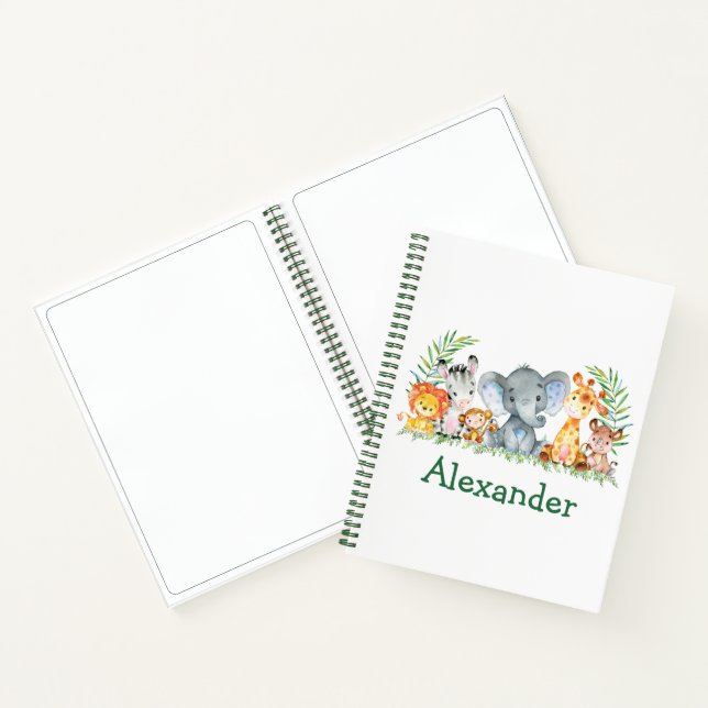 Watercolor Safari Jungle Animals Green Drawing Notebook (Inside)
