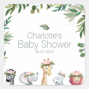 Watercolor Safari Jungle Baby Shower Sticker