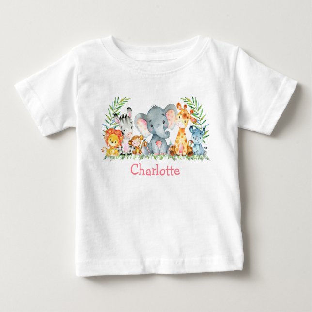 Watercolor Safari Jungle Cute Baby Animals Baby T-Shirt (Front)