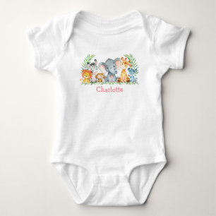 Watercolor Safari Jungle Cute Baby Animals Bodysuit