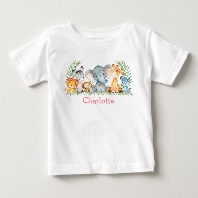Watercolor Safari Jungle Cute Baby Animals T-Shirt (Front)