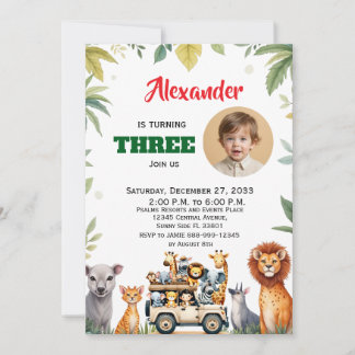 Watercolor Safari Kids Party Animals Jungle Cute Invitation