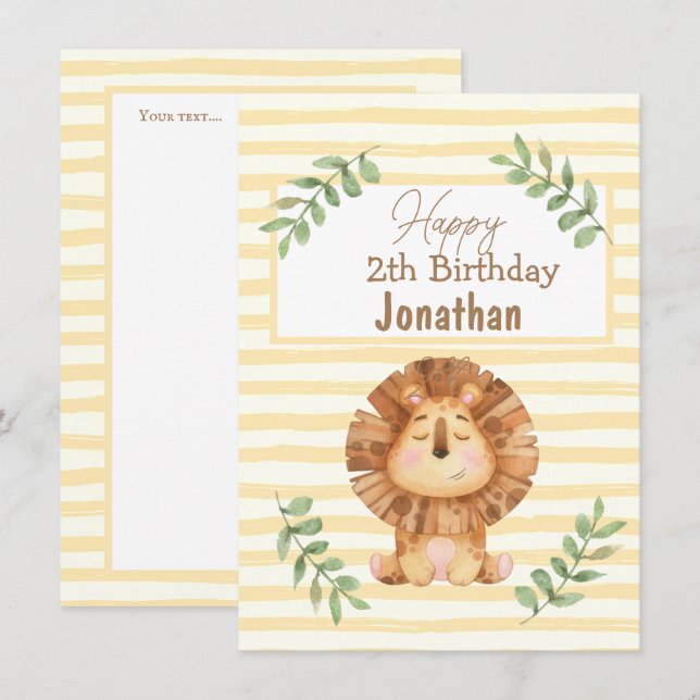 Watercolor Safari lion wildlife boy birthday card (Front/Back)