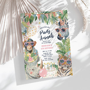 Watercolor Safari Party Animals Kids Birthday Invitation
