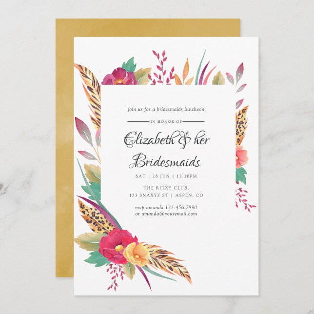 Watercolor Safari Wedding Bridesmaids Luncheon Invitation (Front/Back)
