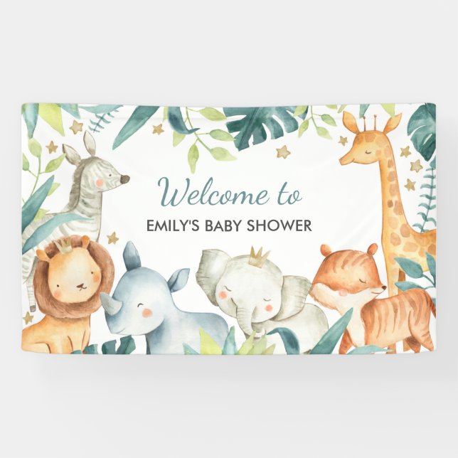 Watercolor Safari Wild Baby Shower Banner (Horizontal)