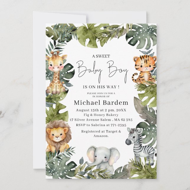 Watercolor Safari Wild One 1st Birthday Boy Invita Invitation (Front)