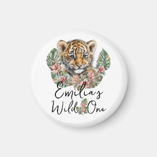 Watercolor Safari Wild One Baby Tiger Cub Birthday Magnet