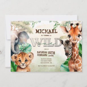 Watercolor Safari Wild One Invitation