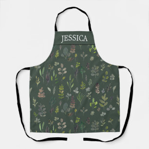 Watercolor Sage Colourful Eucalyptus Leaves Patter Apron