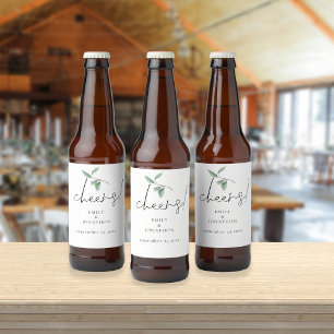 Watercolor Sage Eucalyptus Cheers Names Wedding Beer Bottle Label