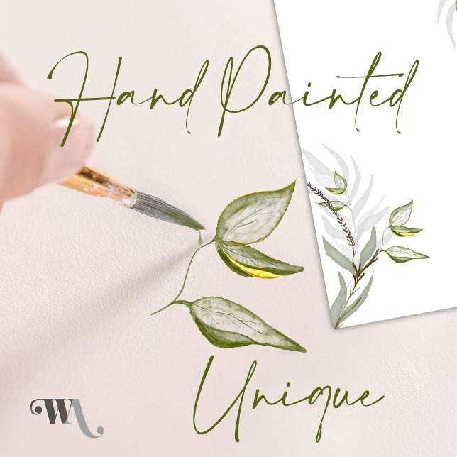 Watercolor Sage Green and Gold  Foliage  Invitation (Unique watercolor hand painted design)