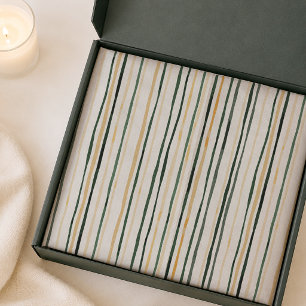 Watercolor Sage Green and Soft Gold Striped  Tissue Paper