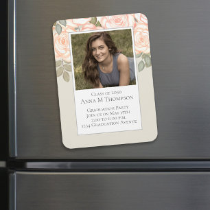 Watercolor Sage Green Blush Floral Graduation Magnet