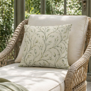 Watercolor Sage Green Botanical Leaf Pattern Cushion