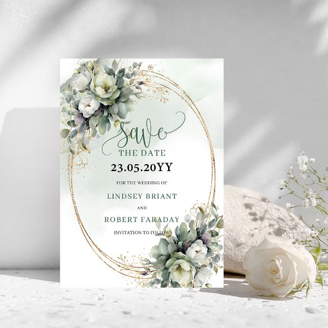 Watercolor Sage Green Botanical Save The Date (Watercolor Sage Green Botanical Save The Date)