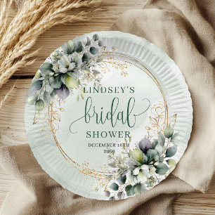 Watercolor Sage Green Bridal Shower Paper Plates