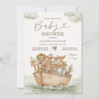Watercolor Sage Green Cute Noah's Ark Baby Shower
