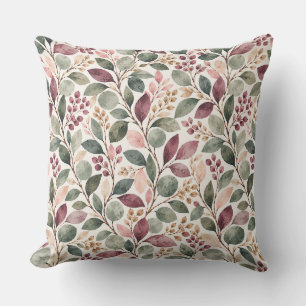 Watercolor Sage Green & Dusty Rose Botanical Cushion